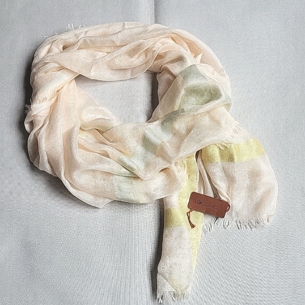 NWT$825 Loro Piana Large Square Stripe Cashmere & Silk Fringe Scarf Shawl - Picture 5 of 14